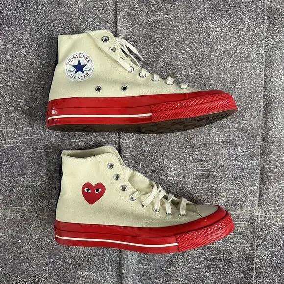 NWT Women's Converse X CDG Comme Des Garcons White Red Sole Chuck 70 High Sz 9 - Picture 2 of 7